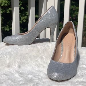 Silver sparkle prom heels, size 6.5